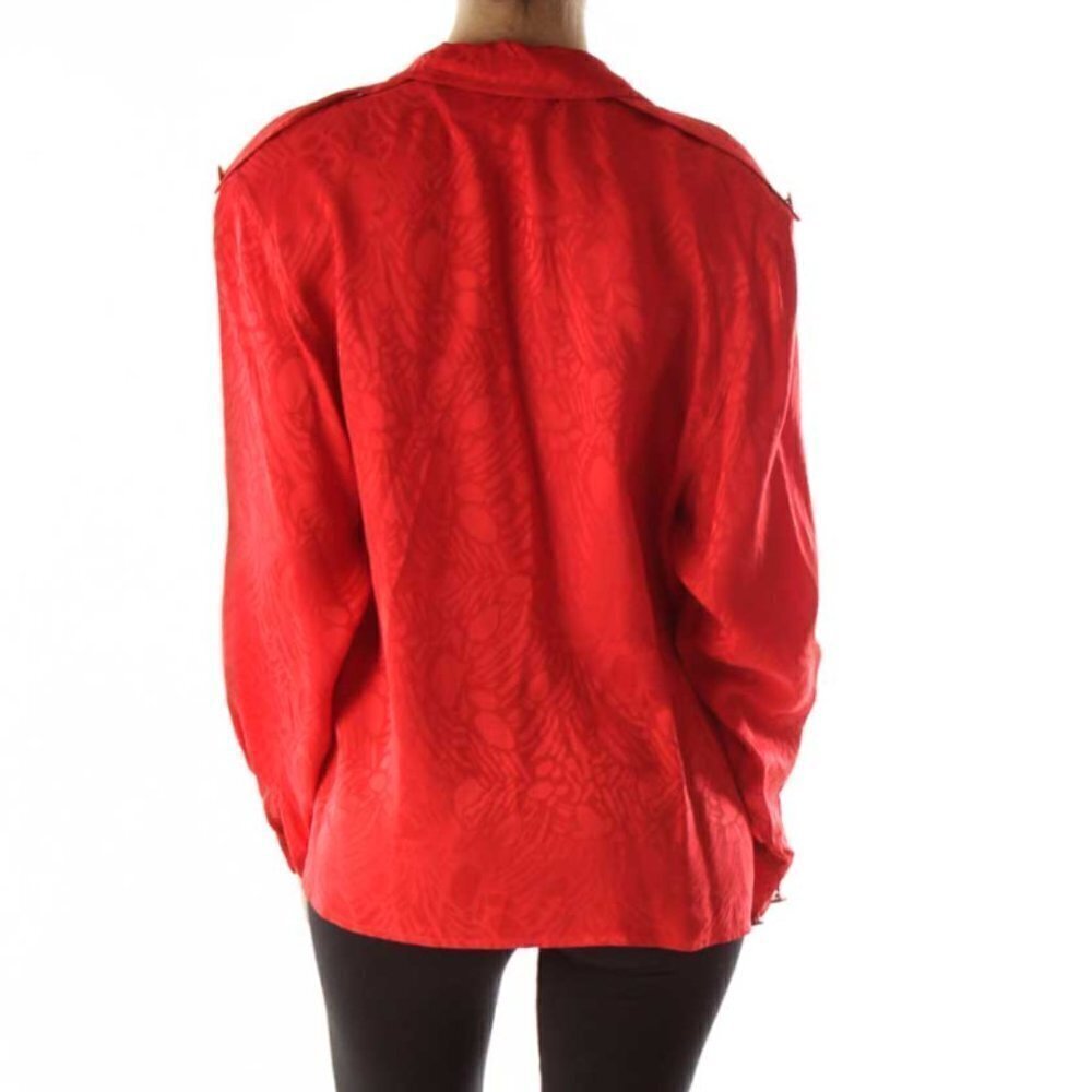 Oleg Cassini Red Printed Buttoned Blouse - Picture 3 of 3